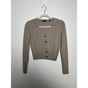 ATM Anthony Thomas Melillo Beige Brown Collared Polo Fitted Cardigan Size Large